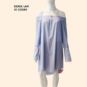 Derek Lam 10 Crosby NWT Off Shoulder Oxford Stripe Dress 10 British Academia